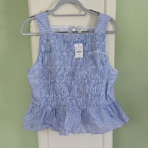 J. Crew Blue and White Striped Peplum Blouse